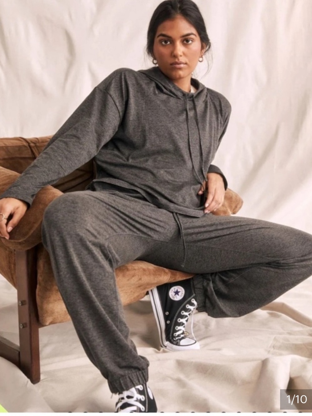 Girlfriend Collective R&R Lounge Set Heathered Grey Joggers/Hoodie Sz Large